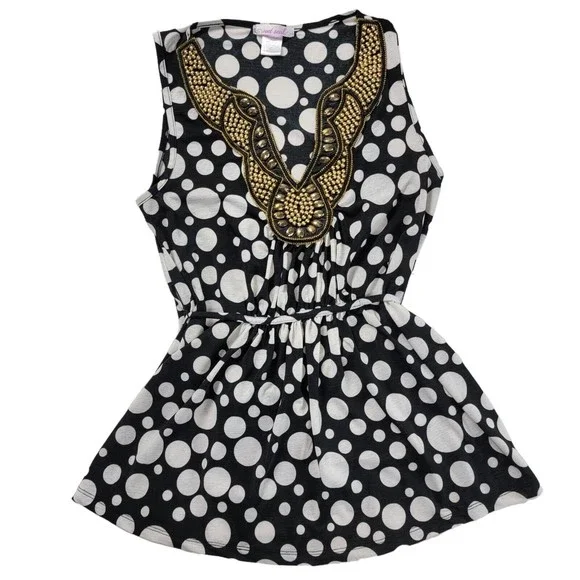 Vintage 90s Wet Seal Dressy Tank Top Blouse Womens S / M Embellished Polkadot - Picture 6 of 16